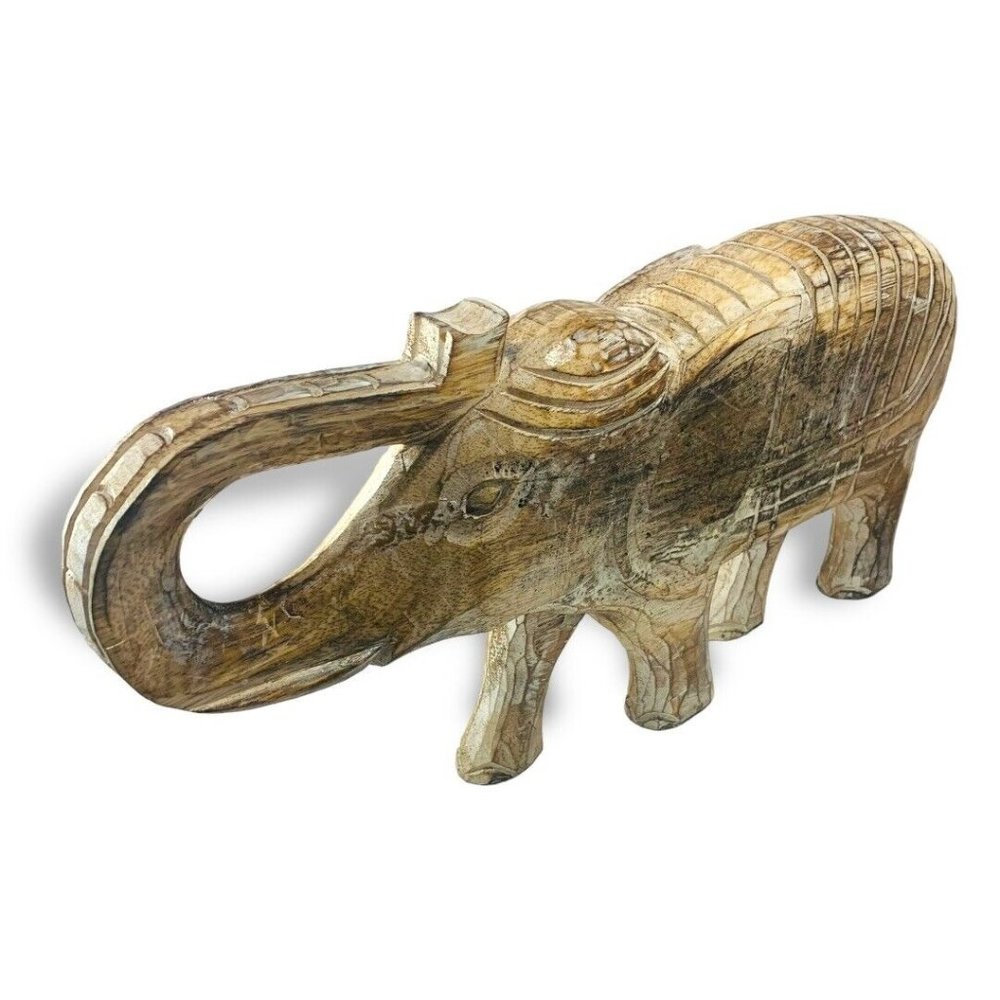 Vintage 18" Large Wooden Hand Carved Walking Elephant Statue Sculpture Handmade! - Picture 8 of 8